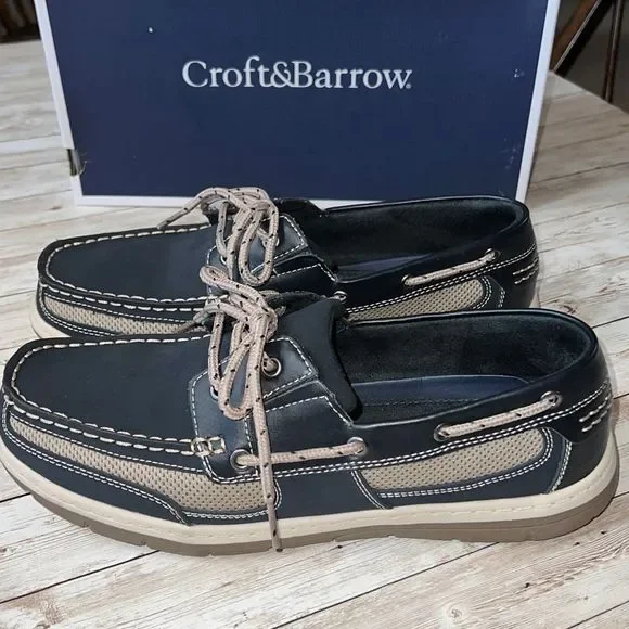 Croft & Barrow Connor Navy Boat Shoes Core Technology EUC Leather - Picture 2 of 14